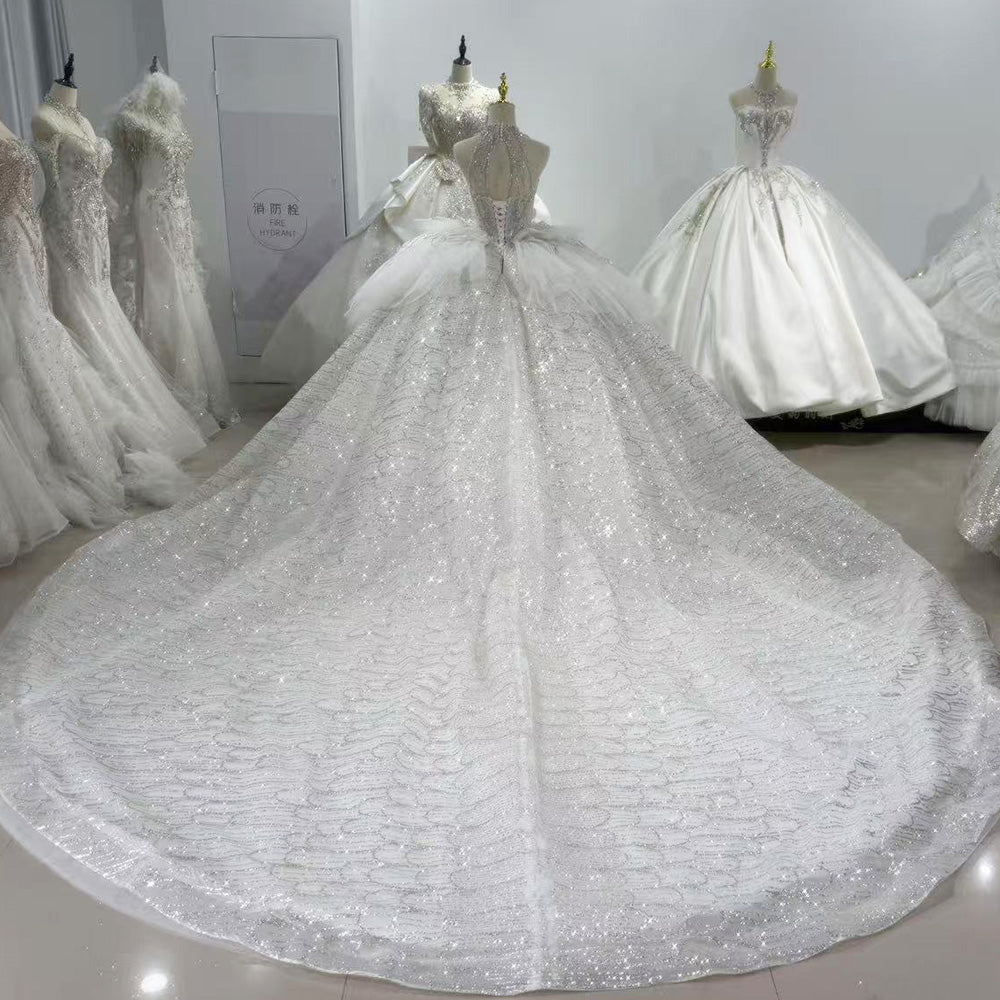 TW029 2 Wear Vestido Blanco Boda Civil Wedding Gown Dress Halter Keyhole Back Shiny Bride Wedding Dresses