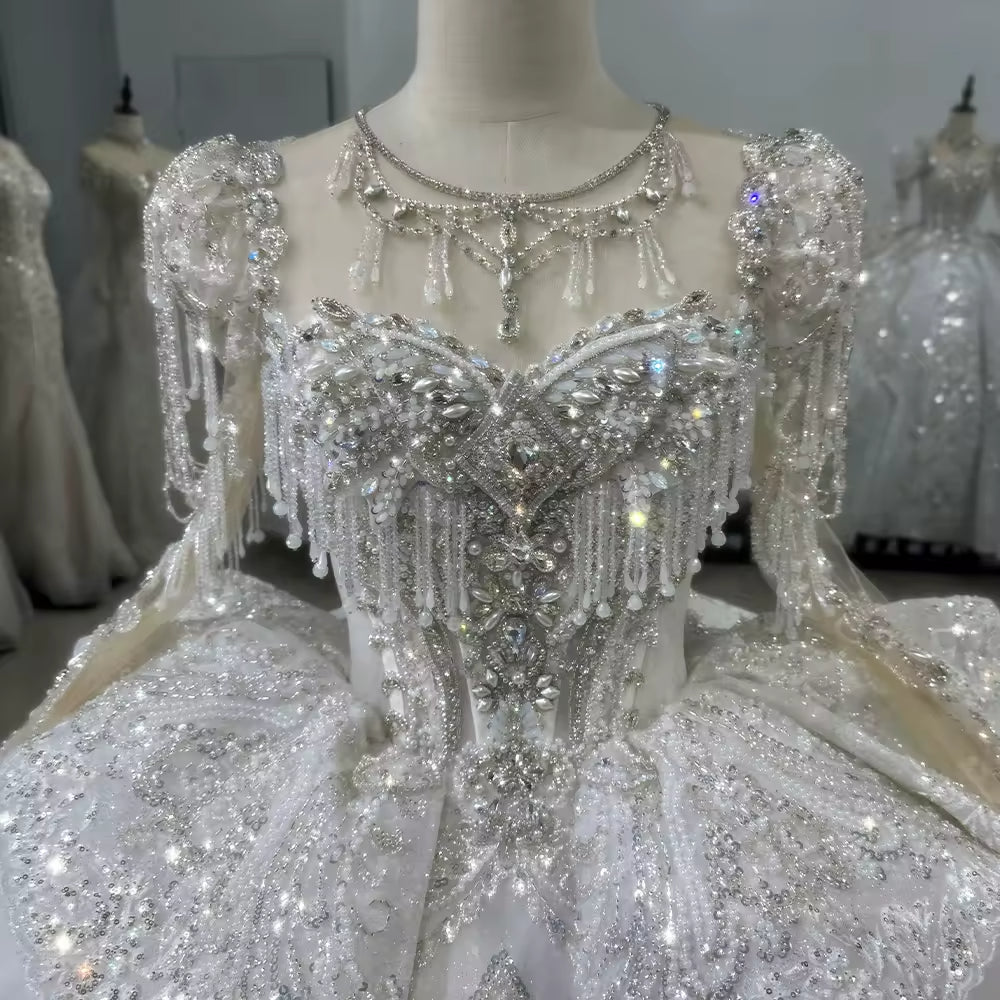 TW156 Wedding Dress Long Sleeve Sweetheart Lace Up Keyhole Back Beading Crystal Embroidery Ball Gown Customized Luxury Bridal Dress