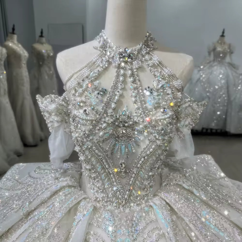 TW154 Suknia Slubna 2025 Halter Wedding Dress Lace Up Keyhole Back Beading Crystal Embroidery Luxury Ball Gown Customized Bridal Dress