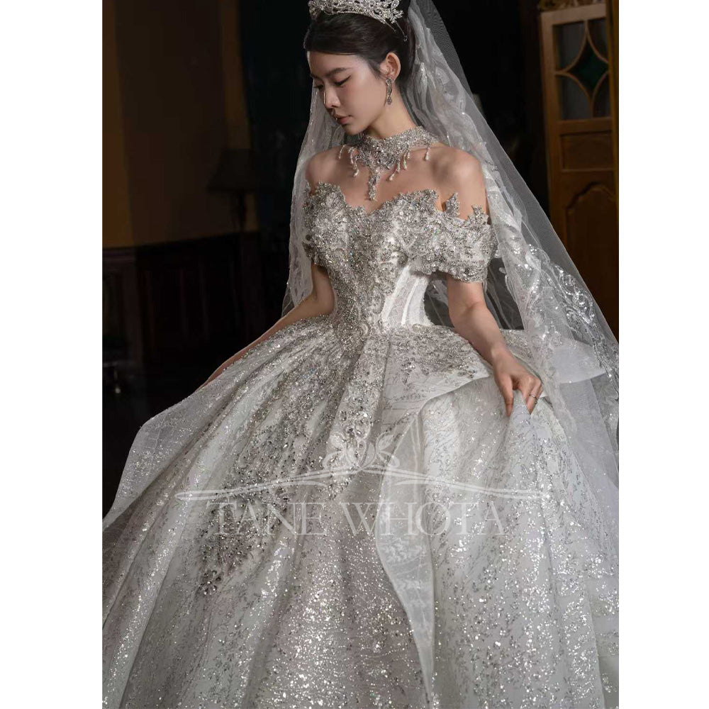 TW656 Sweetheart Off-Shoulder Beaded Sequined Ball Gown Wedding Dress - Luxury Sexy Customized Novias Vestidos