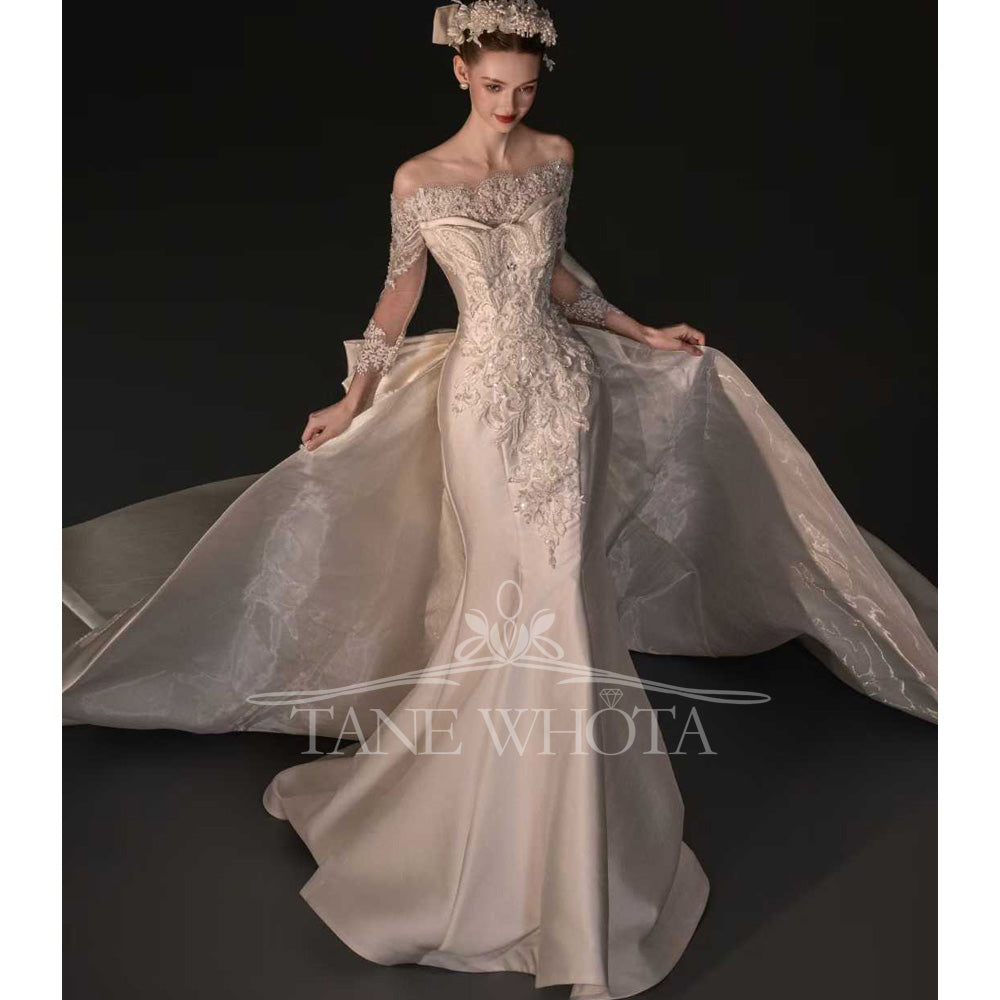 TW741 Luxury Bridal Gown Customizable Sweetheart Detachable Jacket Embroidery Crystal Sheath Bow Wedding Dress Trouwjurk
