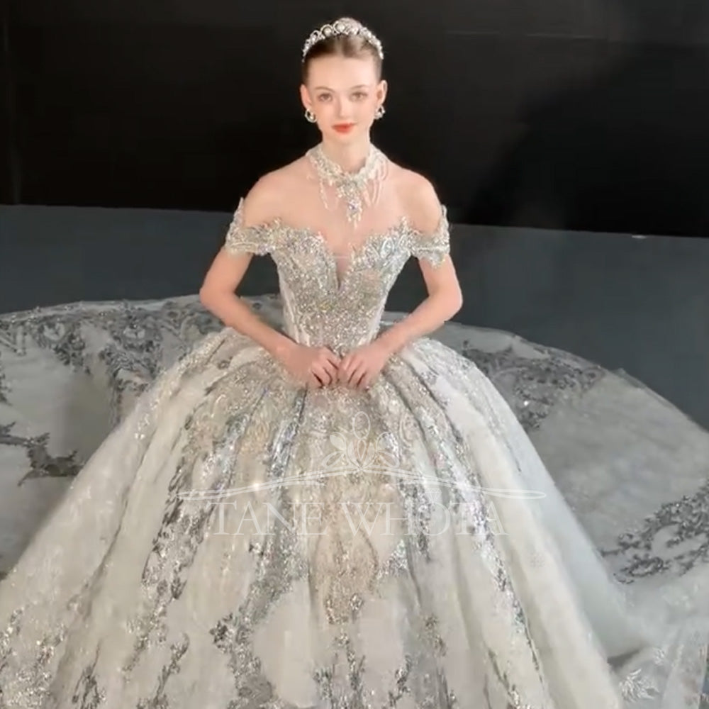 TW737 Sweetheart Off-Shoulder Wedding Dress With Embroidery Sequined Crystal Beading Customizable Mariage Robe For Women