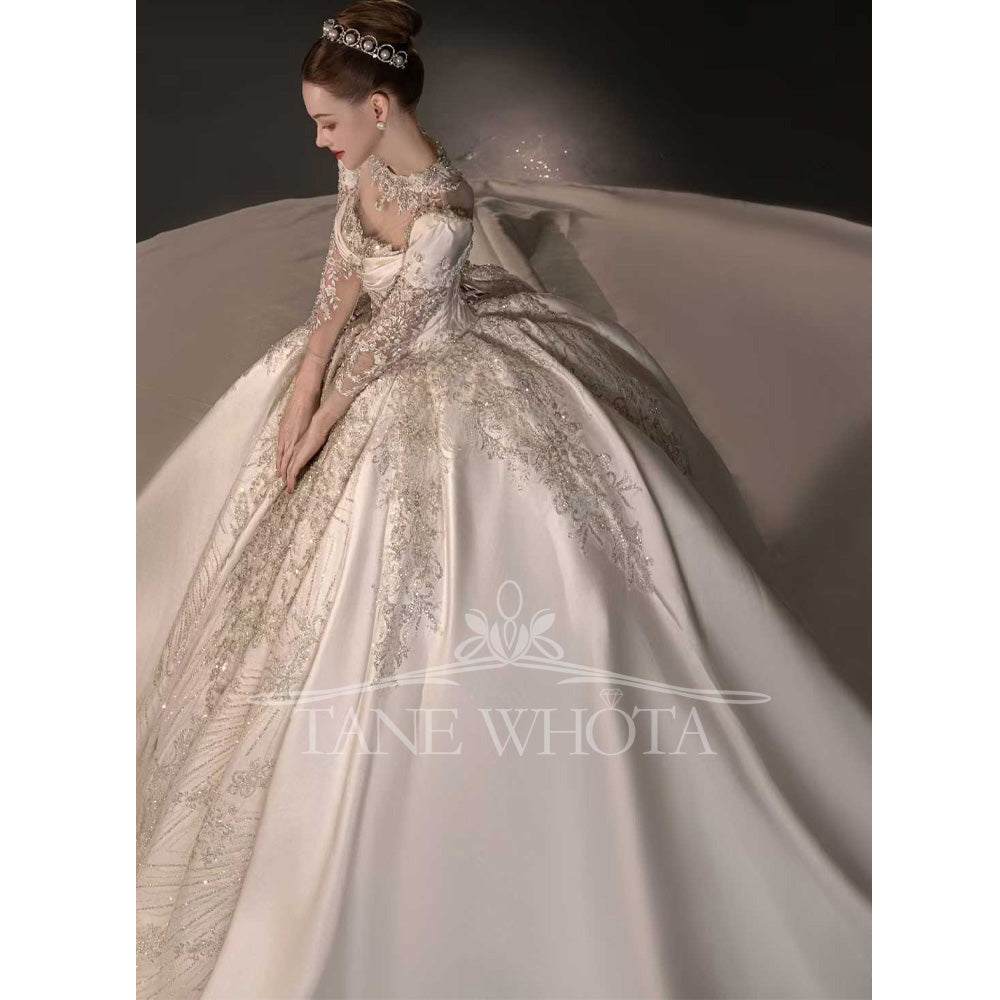 TW734 O-Neck Long Sleeve Wedding Dress Embroidery Beading Crystal Ball Gown Sexy Bridal Customized Dress