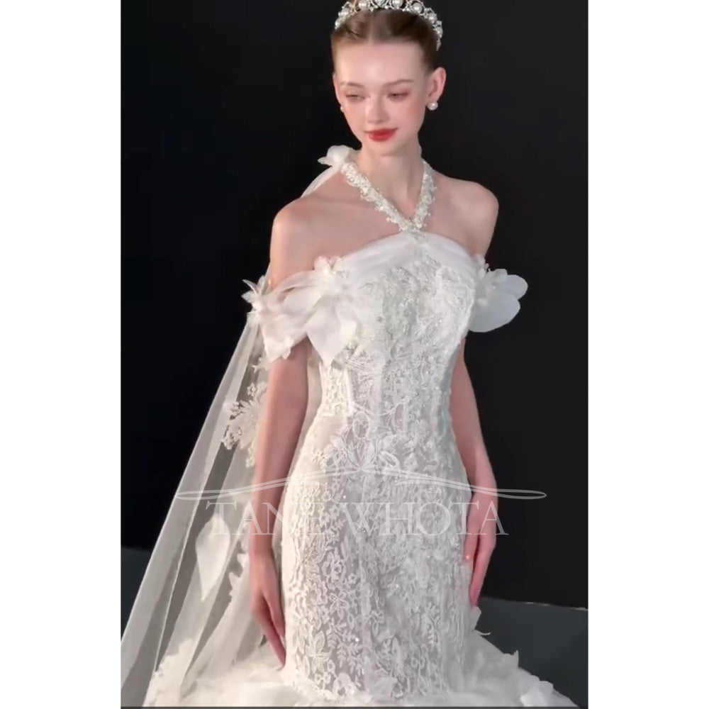 TW738 Elegant Sequined Halter Bridal Dress Long Sleeve Embroidery Sheath Fit Wedding Gown For Women 2026 Appliques Mariée Robe