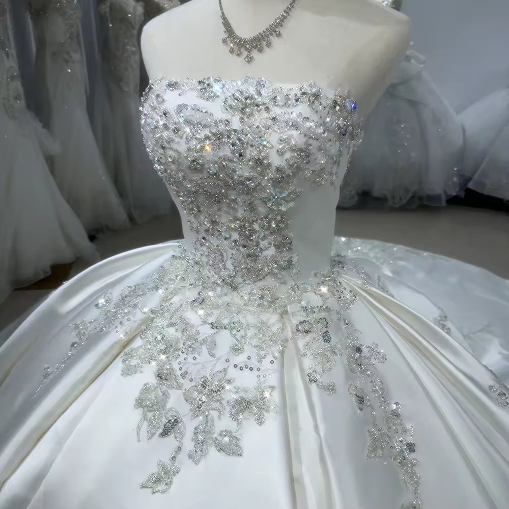 TW150 Hochzeitskleider Strapless Satin Wedding Dress Lace Up Back Ball Gown Sequined Beading Embroidery Luxury Bridal Dress