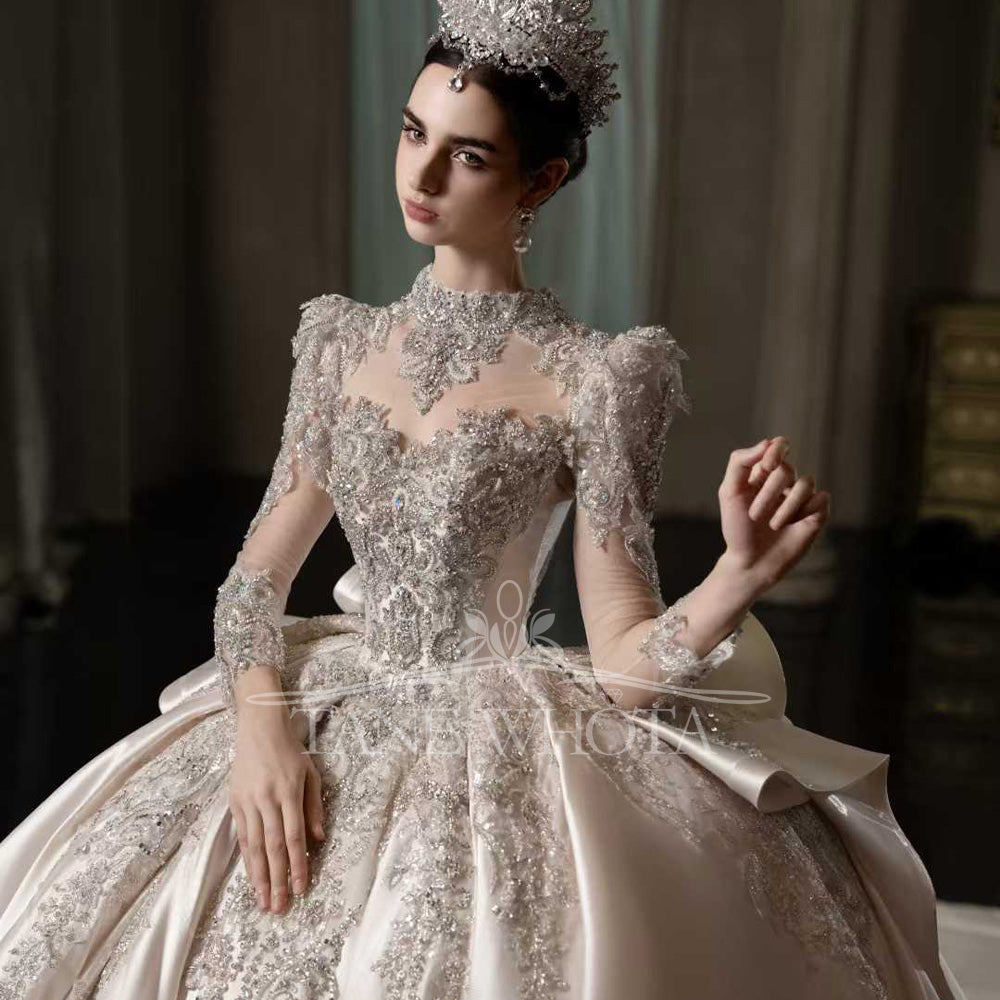 TW549 Luxury Rose Pink Sequined Ball Gown Wedding Dress For Bride With Sweetheart Detachable Sleeve Beading Customized