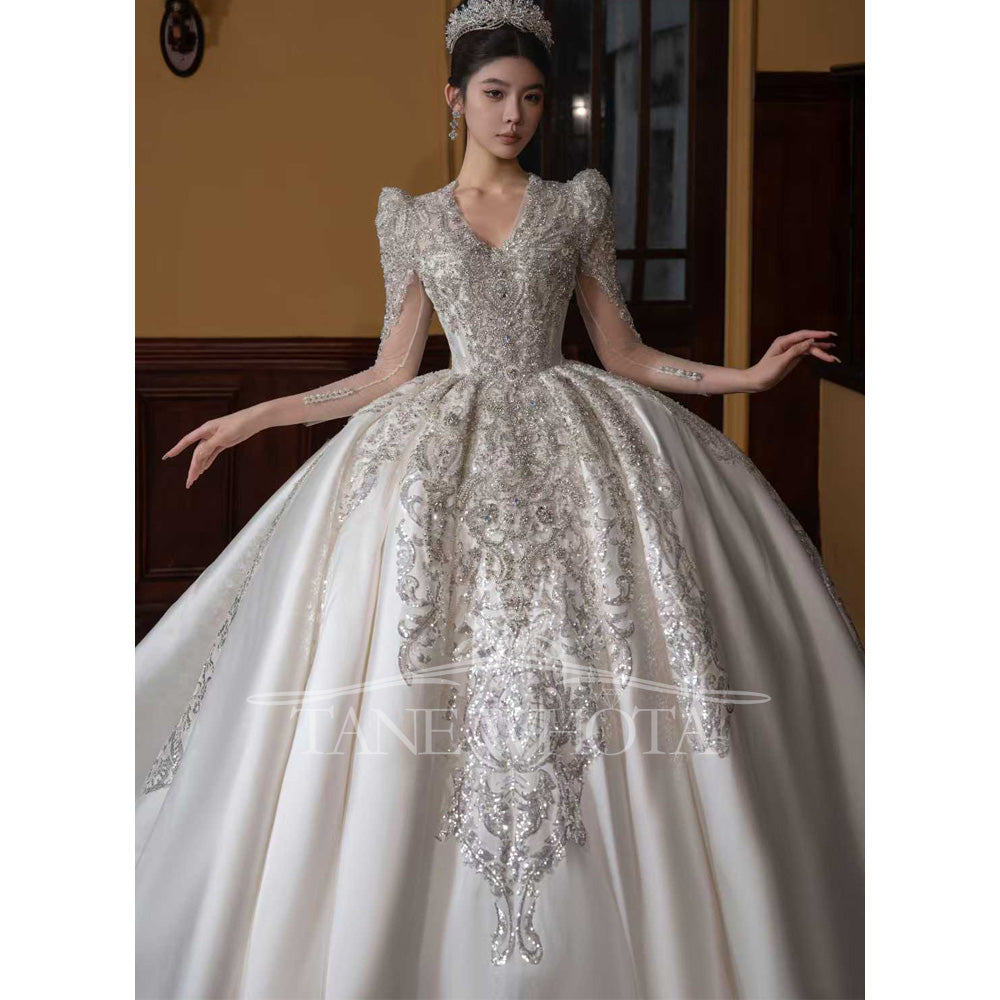 TW655 Luxury Brautkleider 2026 V-Neck Long Sleeve Beaded Sequined Ball Gown Wedding Dress Customized Ceremony Robe For Mariée