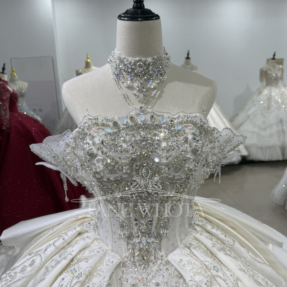 TW562 Customized Strapless Wedding Dress Civil Ceremony Sequined Beading Lace-Up Back Bridal Gown