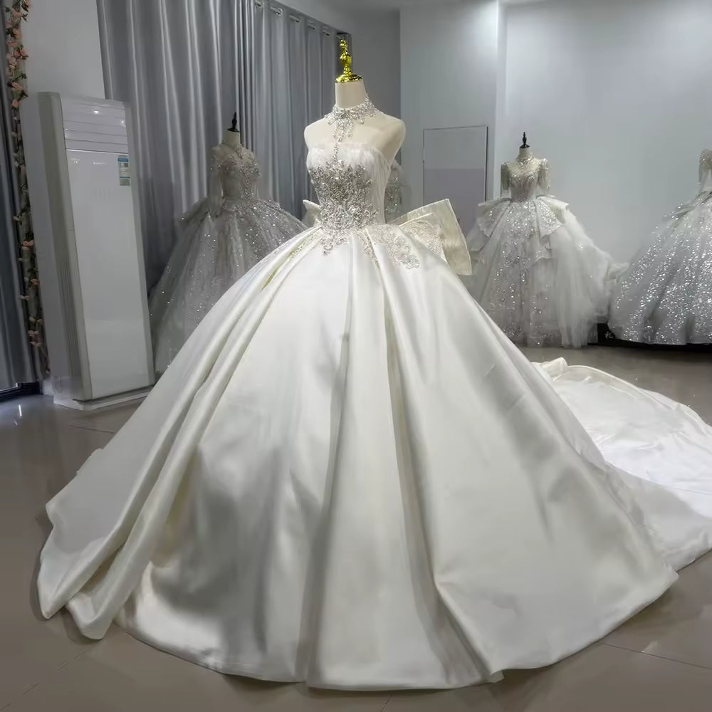 TW107 Robe De Mariage Civil Sleeveless Strapless Wedding Dress Lace Up Back Ball Gown Bow Sequined Beading Embroidery Bridal Dress