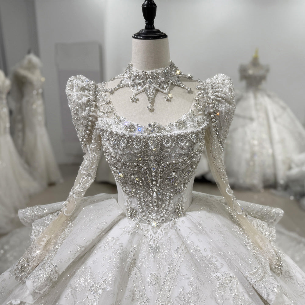 TW130 Robe De Mariée Femme Long Sleeve Wedding Dress Lace Up Back Ball Gown Embroidery Sequined Beading Crystal Bridal Dress
