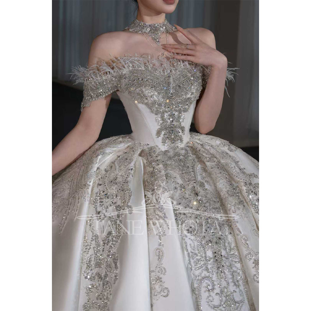 TW678 Sweetheart Off-Shoulder Beaded Sequined Feathers Ball Gown Wedding Dress Sexy Customized Vestido De Novia Boda