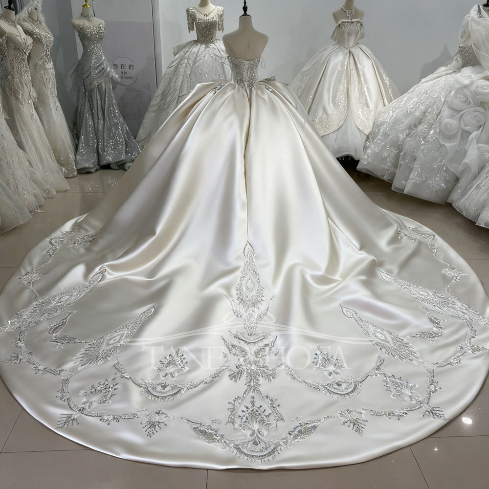 TW627 Sweetheart Sleeveless Crystal Sequined Wedding Dress Lace-Up Back Customized Ball Gown Civil Wedding Gown