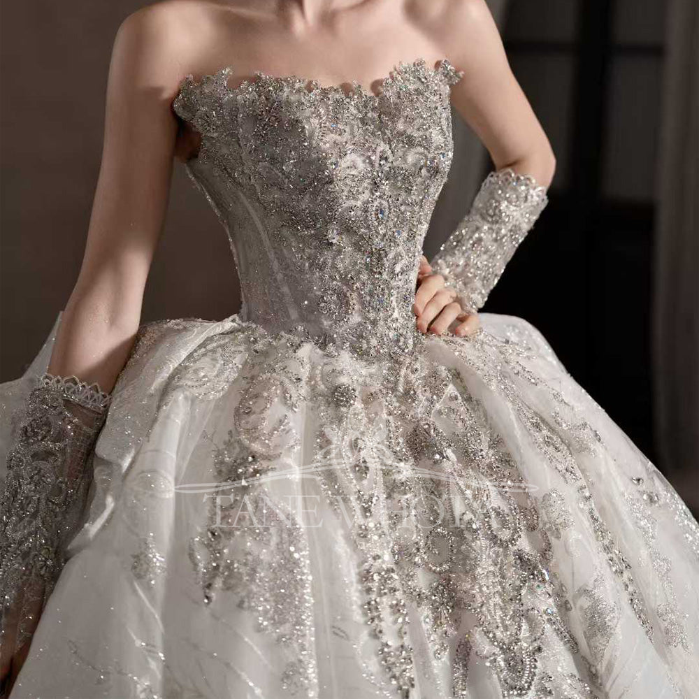TW548 Luxury Off-Shoulder Beaded Sequined Ball Gown Wedding Dress Sweetheart Customized Bridal Gown For Brides