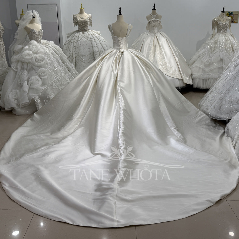 TW626 Suknia Slubna Spaghetti Straps Sleeveless Beaded Ruched Lace-Up Back Customized Ball Gown Wedding Dress