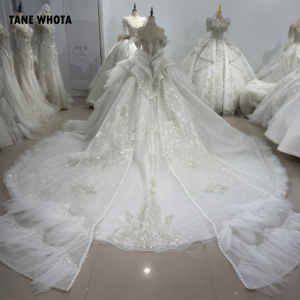 TW225 Vestido De Noiva Civil Sweetheart Off Shoulder Wedding Dress Lace Up Back Beading Embroidery Ball Gown Customized Bridal Dress