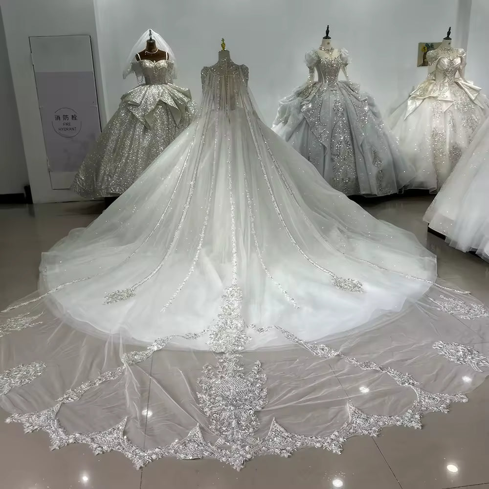 TW167 White Wedding Dress Long Sleeve Sweetheart Wedding Dress Button Back Ball Gown Sequined Beading Embroidery Bridal Dress