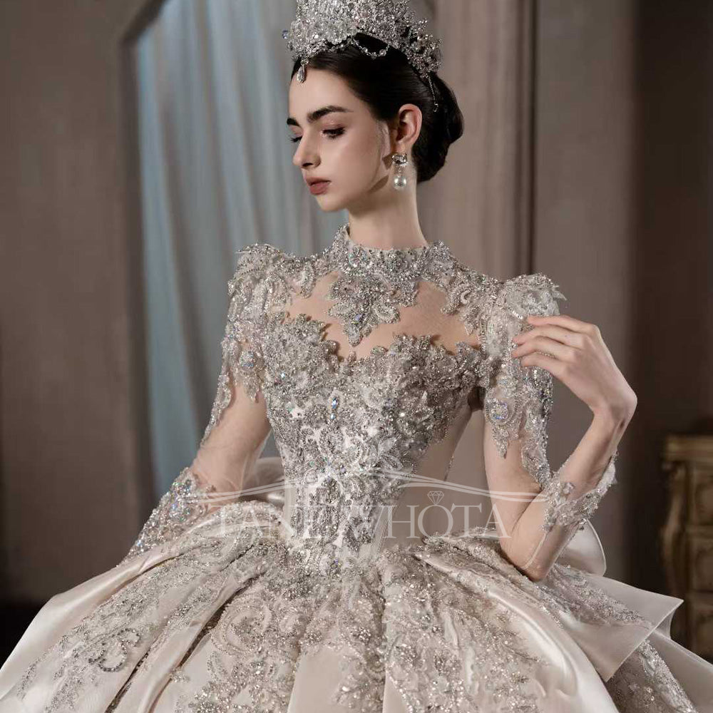 TW549 Luxury Rose Pink Sequined Ball Gown Wedding Dress For Bride With Sweetheart Detachable Sleeve Beading Customized
