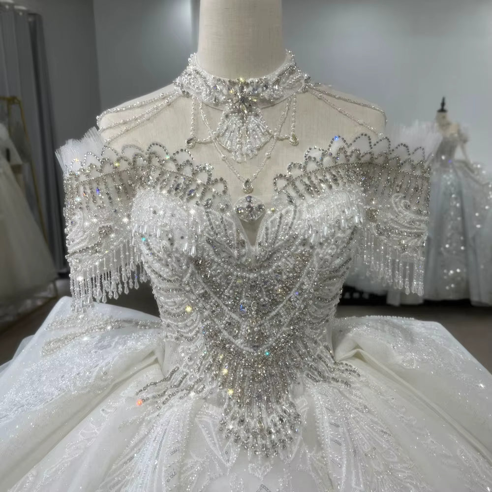 TW173 Vestidos Novias Boda Sweetheart Off Shoulder Lace Up Back Wedding Dress Beading Sequins Ball Gown Bridal Dress For Brides