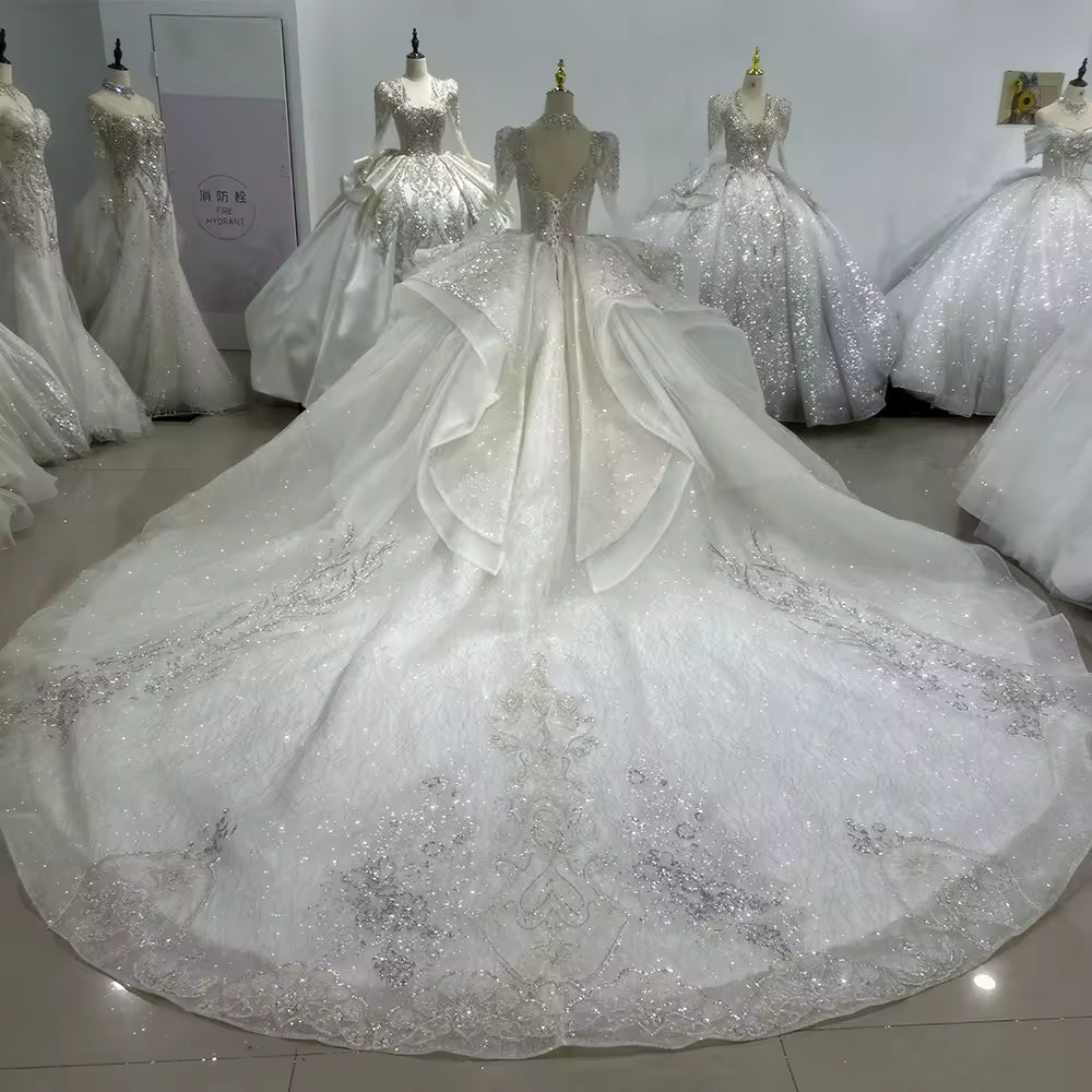 TW145 Abiti Da Sposa 2025 Sweetheart Long Sleeve Wedding Dress Lace Up Back Beading Crystal Sequined Embroidery Ball Gown Bridal Dress