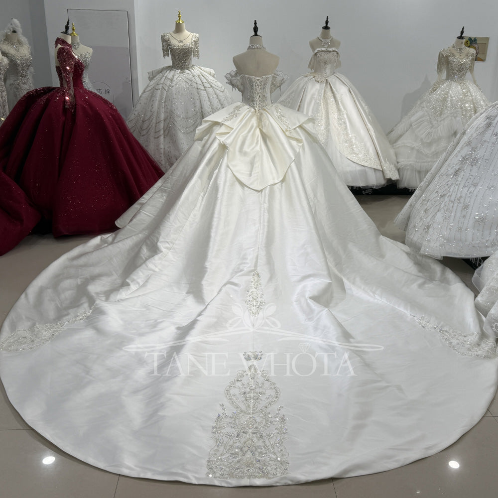 TW562 Customized Strapless Wedding Dress Civil Ceremony Sequined Beading Lace-Up Back Bridal Gown