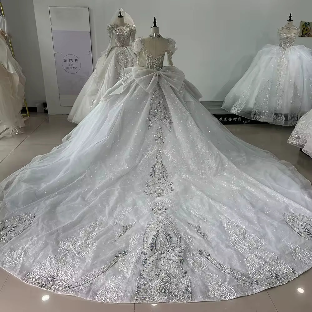 TW143 Hochzeitskleid Damen Long Sleeve Sweetheart Wedding Dress Keyhole Back Bow Beading Crystal Embroidery Ball Gown Bridal Dress