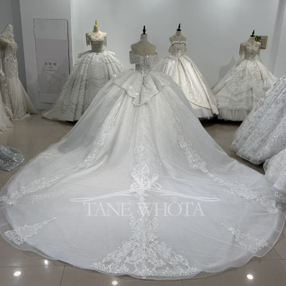 TW520 2025 Sequined Beaded Crystal Sweetheart Weddings Dress With Detachable Sleeve Lace Up Back Ball Gown Customizable Design