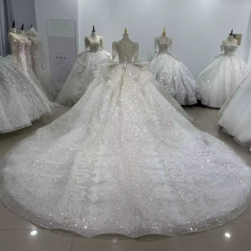 TW108 Suknia ślubna 2025 Long Sleeve High Neck Wedding Dress Lace Up Back Ball Gown Embroidery Beading Crystal Bridal Dress