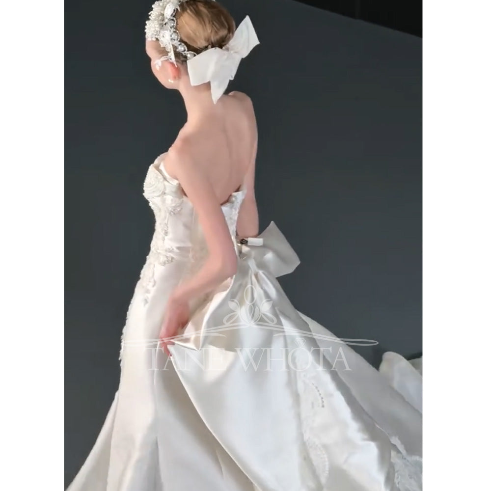 TW741 Luxury Bridal Gown Customizable Sweetheart Detachable Jacket Embroidery Crystal Sheath Bow Wedding Dress Trouwjurk