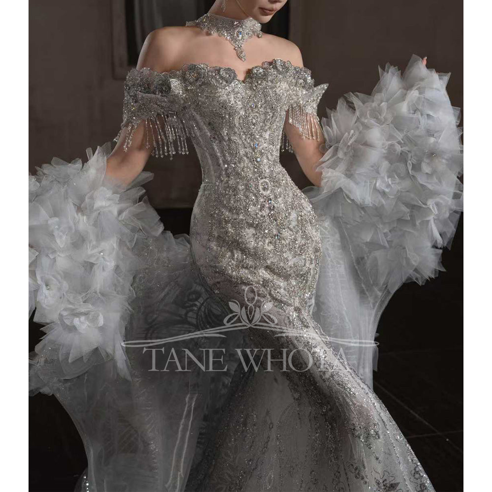 TW662 Sweetheart Off-Shoulder Embroidery Beading Sequined Crystal Sheath Wedding Dress Customized Vestido De Noiva Casamento