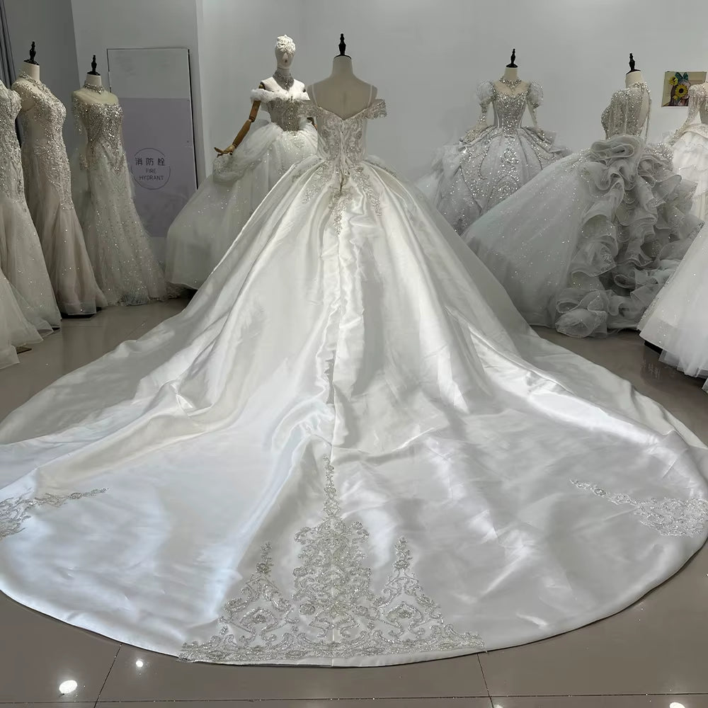 TW158 Vestido De Novia Encaje Off Shoulder Sweetheart Lace Up Back Wedding Dress Beading Embroidery Ball Gown Satin Bridal Dress