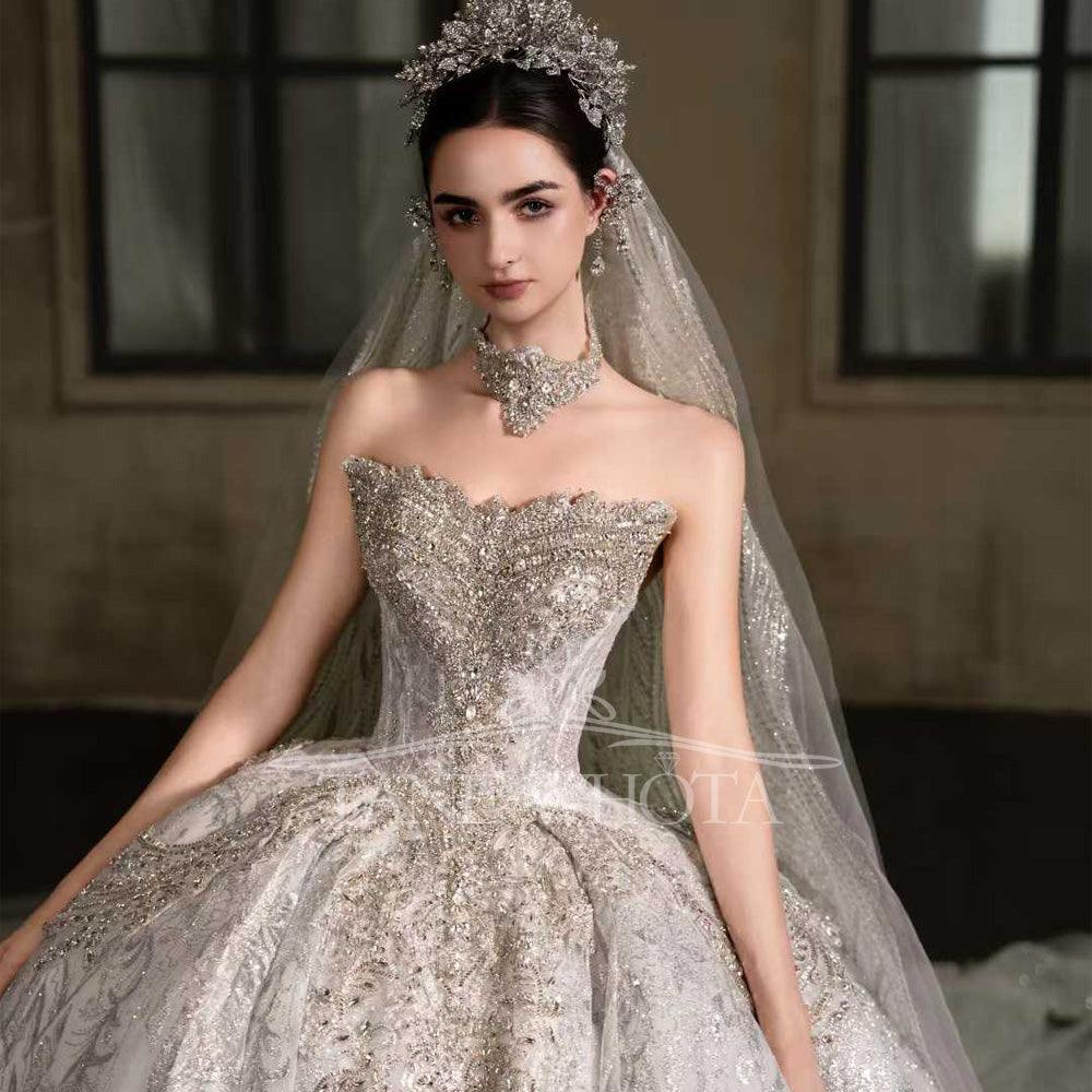 TW551 Luxury Weddings Dresses For Bride With Sweetheart Detachable Sleeve Beading Sequined Ball Gown Customizable