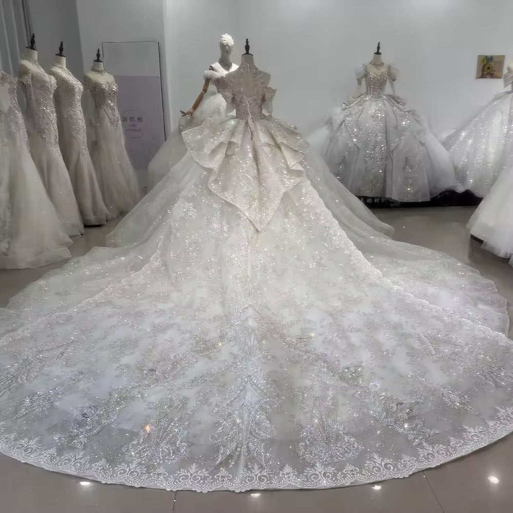 TW154 Suknia Slubna 2025 Halter Wedding Dress Lace Up Keyhole Back Beading Crystal Embroidery Luxury Ball Gown Customized Bridal Dress