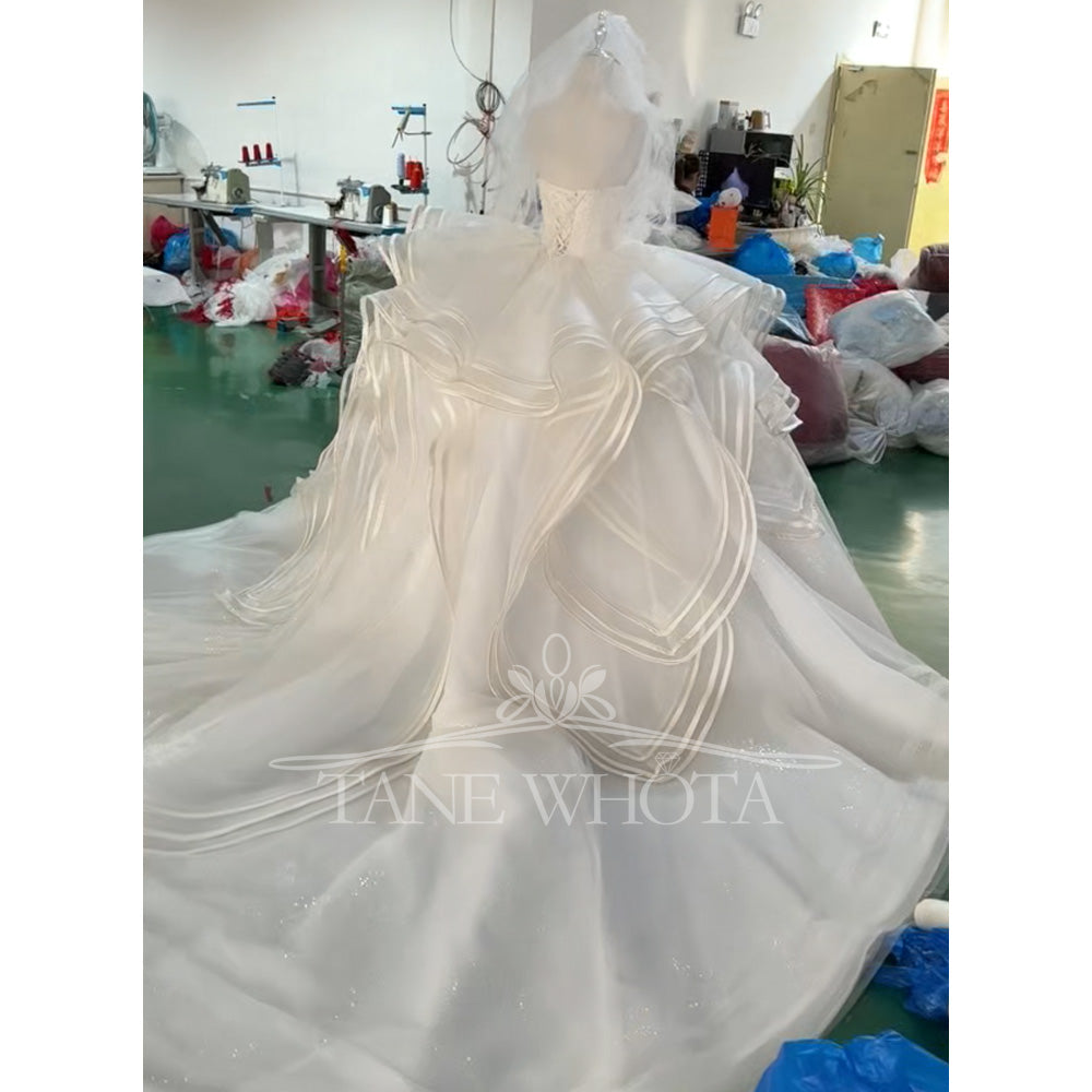 TW722 Sweetheart Sleeveless Wedding Dress With Beading Sequined Embroidery 3D Flower Lace-Up Back Customized Ball Gown