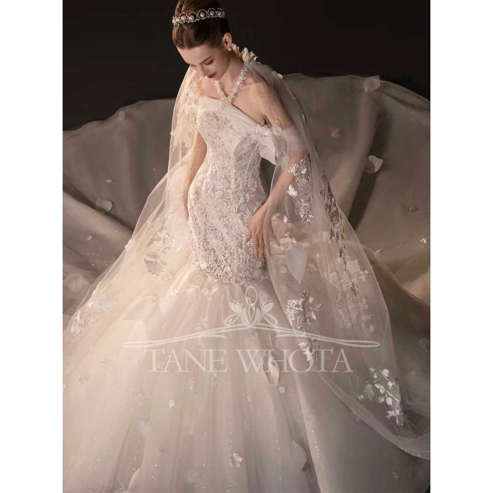 TW738 Elegant Sequined Halter Bridal Dress Long Sleeve Embroidery Sheath Fit Wedding Gown For Women 2026 Appliques Mariée Robe