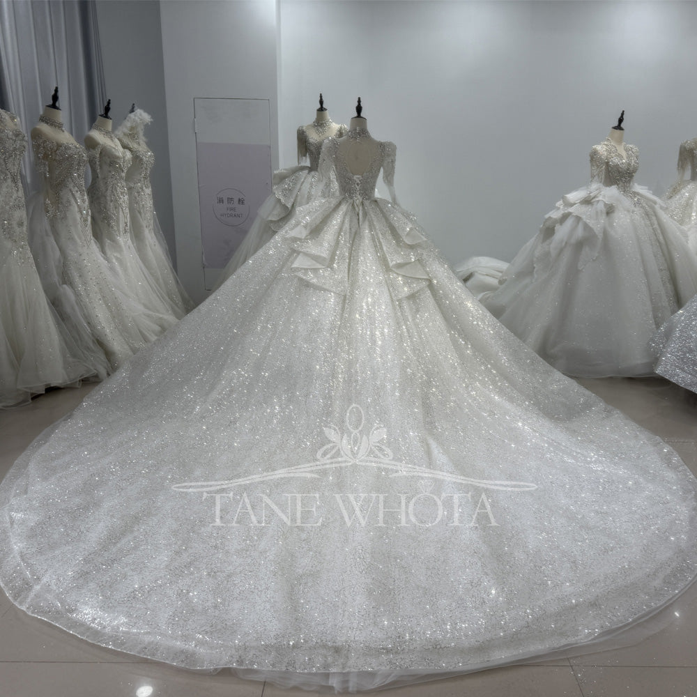 TW329 Brautkleid 2025 Sweetheart Long Sleeve Lace Up Keyhole Back Weeding Dress Sequined Beading Embroidery Bridal Dress Customized