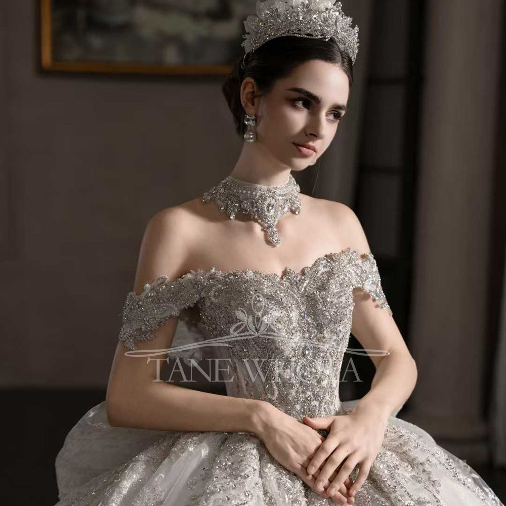 TW550 Luxury Sweetheart Off-Shoulder Beading Sequined Ball Gown Wedding Dress Customized Sexy Wedding Dress For Brides