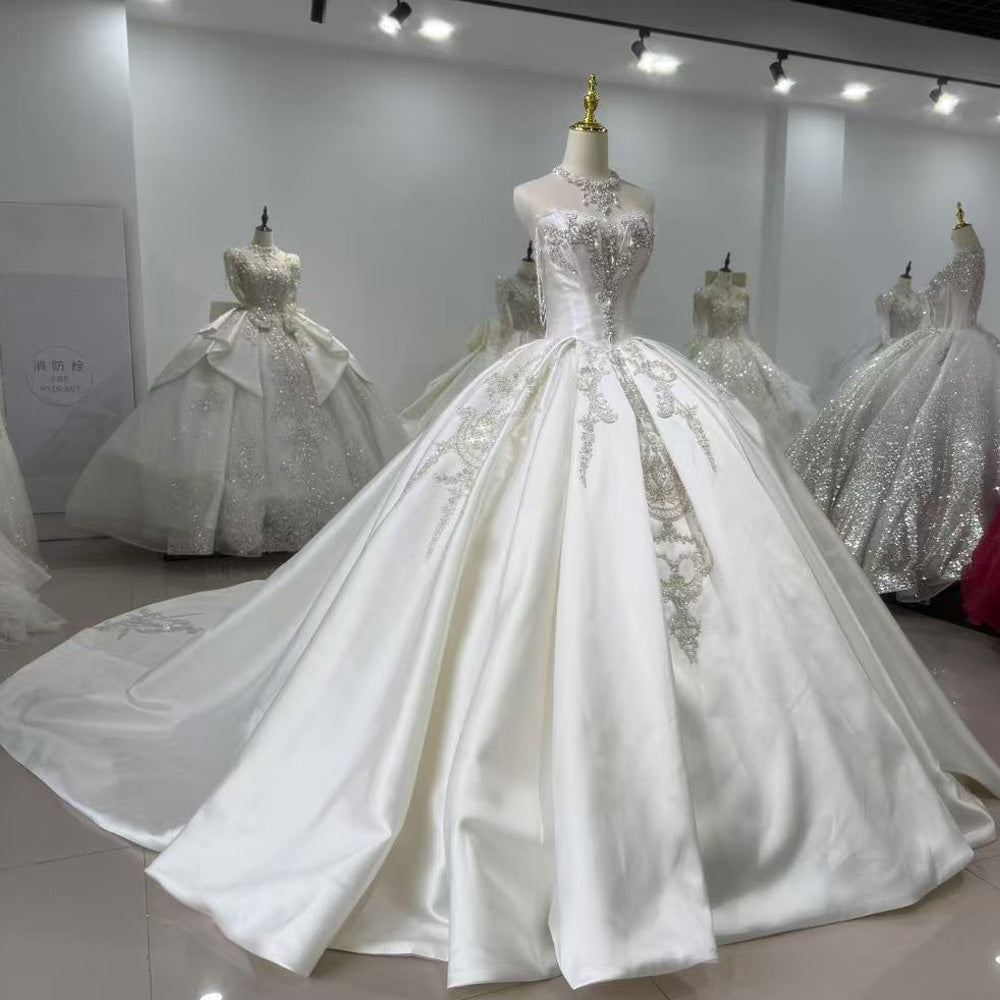 TW013 Brautkleid Sweetheart Sleeveless Lace Up Back Ball Gown Wedding Dress Customized Satin Bride Dress