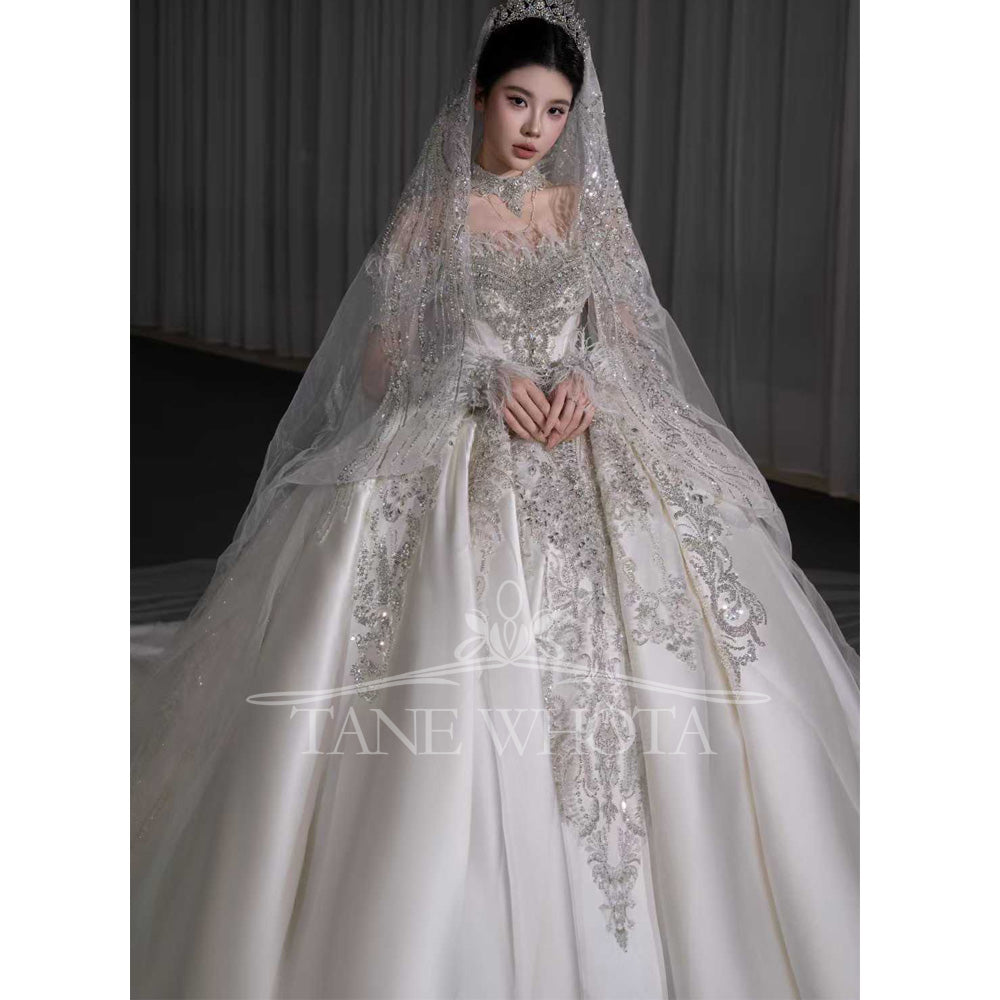 TW678 Sweetheart Off-Shoulder Beaded Sequined Feathers Ball Gown Wedding Dress Sexy Customized Vestido De Novia Boda