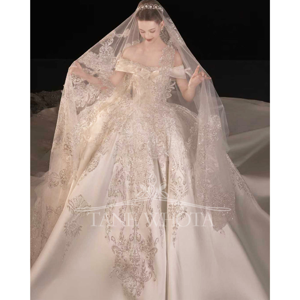TW736 Strapless Off-Shoulder Wedding Dress Embroidered Sequined Ball Gown Customizable Brautkleid