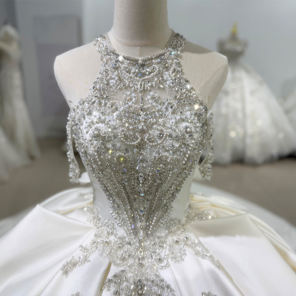 TW080 Wedding Dress Halter Sleeveless Keyhole Back Lace Up Crystal Beading Sequins Luxury Bridal Dress