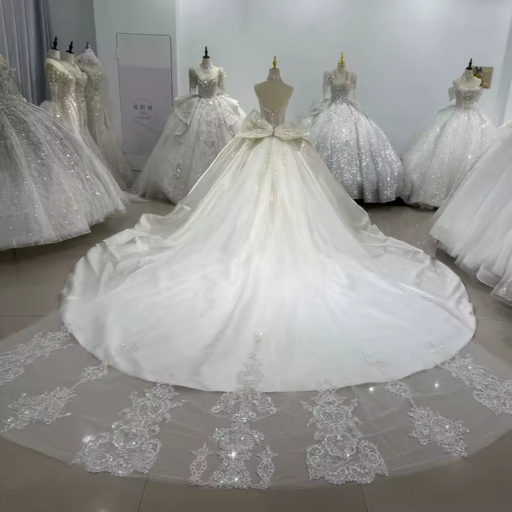 TW107 Robe De Mariage Civil Sleeveless Strapless Wedding Dress Lace Up Back Ball Gown Bow Sequined Beading Embroidery Bridal Dress