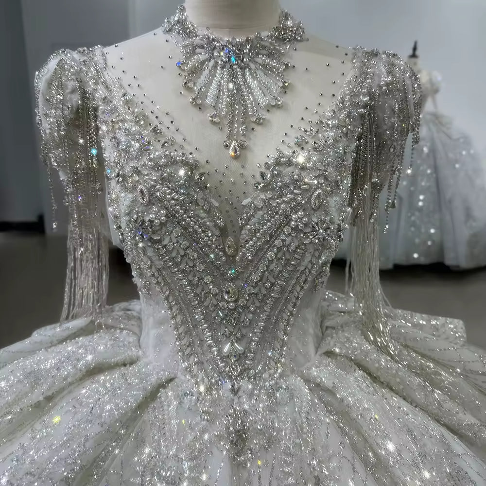 TW104 Bridal Wedding Dress Short Sleeve Sweetheart Wedding Dress Lace Up Back Ball Gown Embroidery Beading Bridal Dress