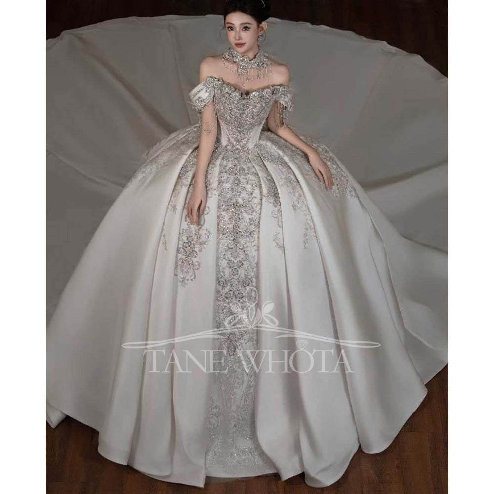 TW672 Sweetheart Off-Shoulder Beaded Sequined Ball Gown Wedding Dress - Customizable Sexy Bridal Gown