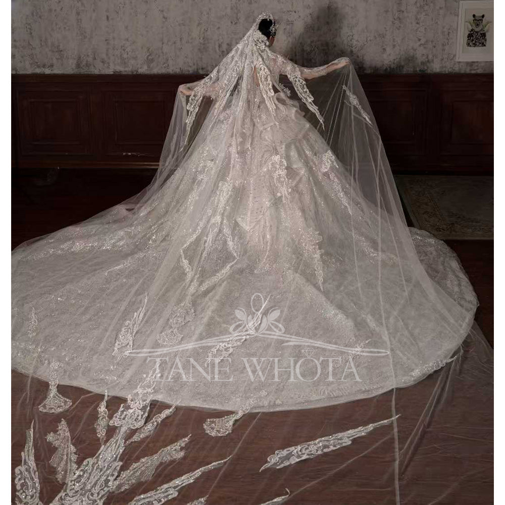 TW546 Women's Luxury Wedding Dress With High Long Sleeves Sequined Beading Ball Gown Customized Bridal Gown For Special Occasions