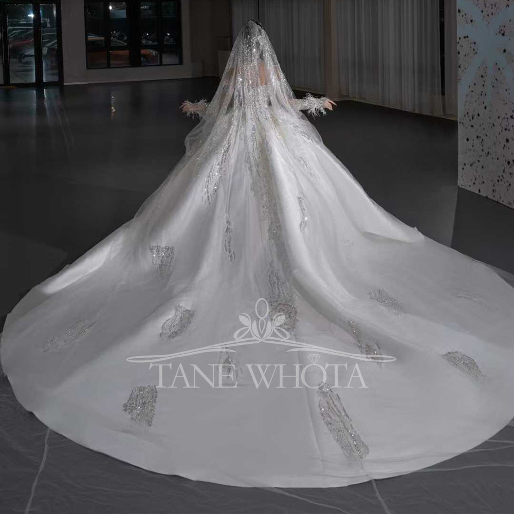 TW678 Sweetheart Off-Shoulder Beaded Sequined Feathers Ball Gown Wedding Dress Sexy Customized Vestido De Novia Boda