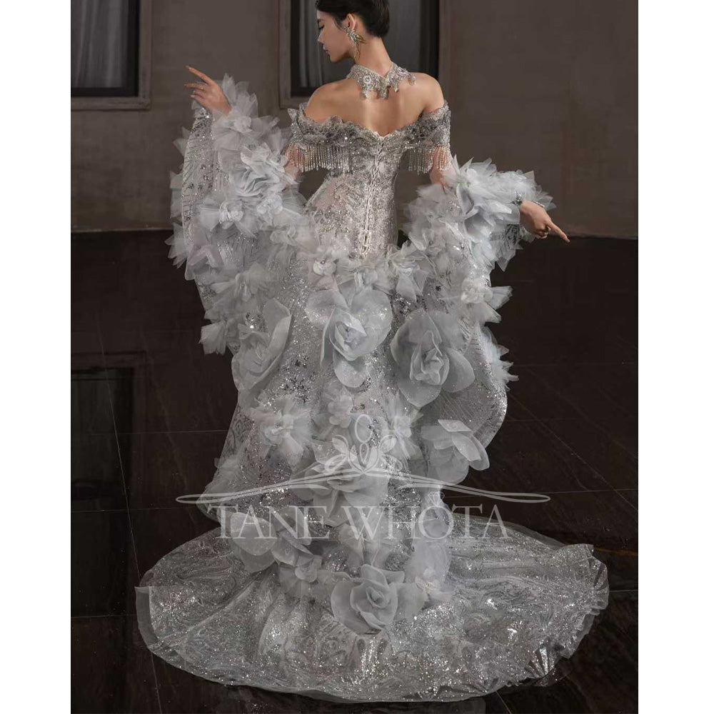 TW662 Sweetheart Off-Shoulder Embroidery Beading Sequined Crystal Sheath Wedding Dress Customized Vestido De Noiva Casamento