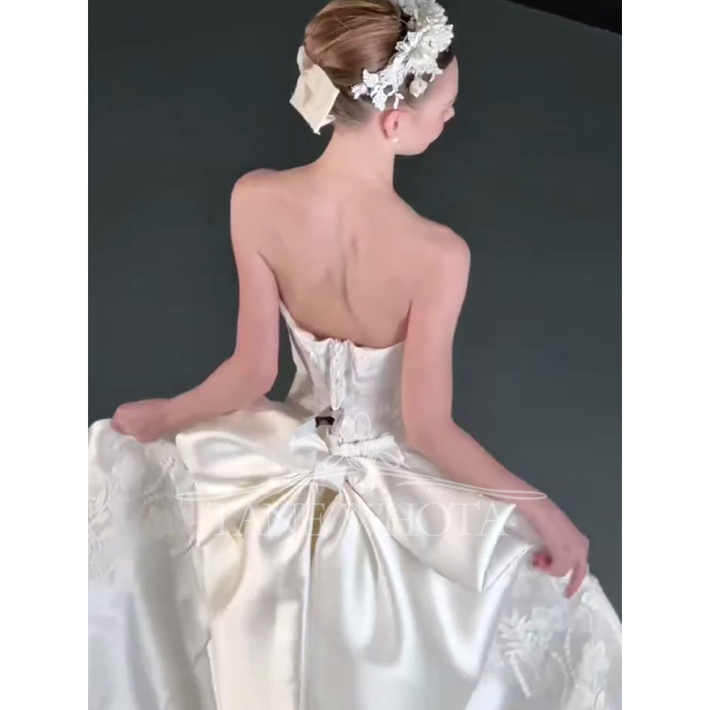 TW741 Luxury Bridal Gown Customizable Sweetheart Detachable Jacket Embroidery Crystal Sheath Bow Wedding Dress Trouwjurk
