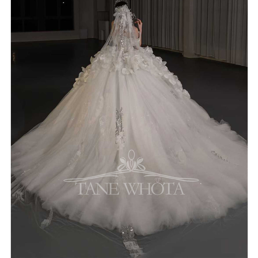 TW681 Luxury Sweetheart Off-Shoulder Beaded Sequined 3D Flower Wedding Dress Sexy Customized