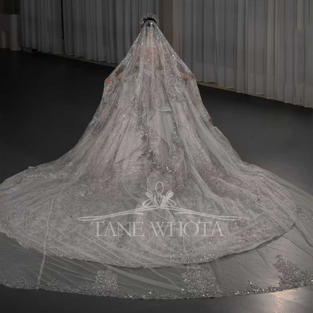 TW667 Sexy O-Neck Long Sleeve Wedding Dress Beaded Sequined Crystal Customized Robe De Mariée