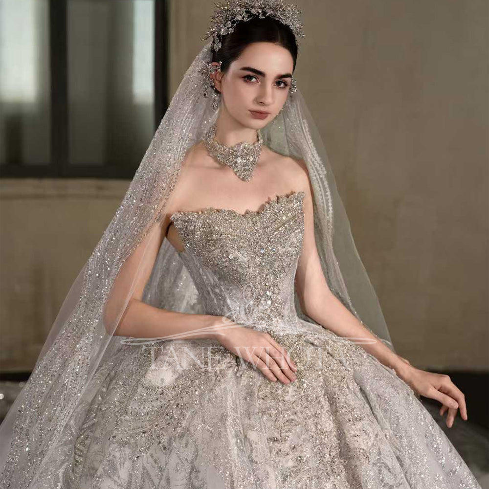 TW551 Luxury Weddings Dresses For Bride With Sweetheart Detachable Sleeve Beading Sequined Ball Gown Customizable